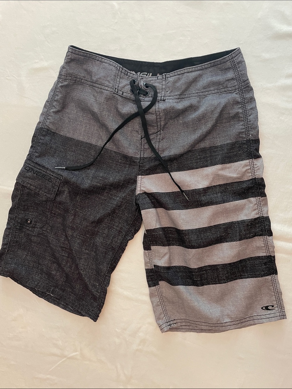O’Neill Men's Black and Gray Striped Swim Board Shorts